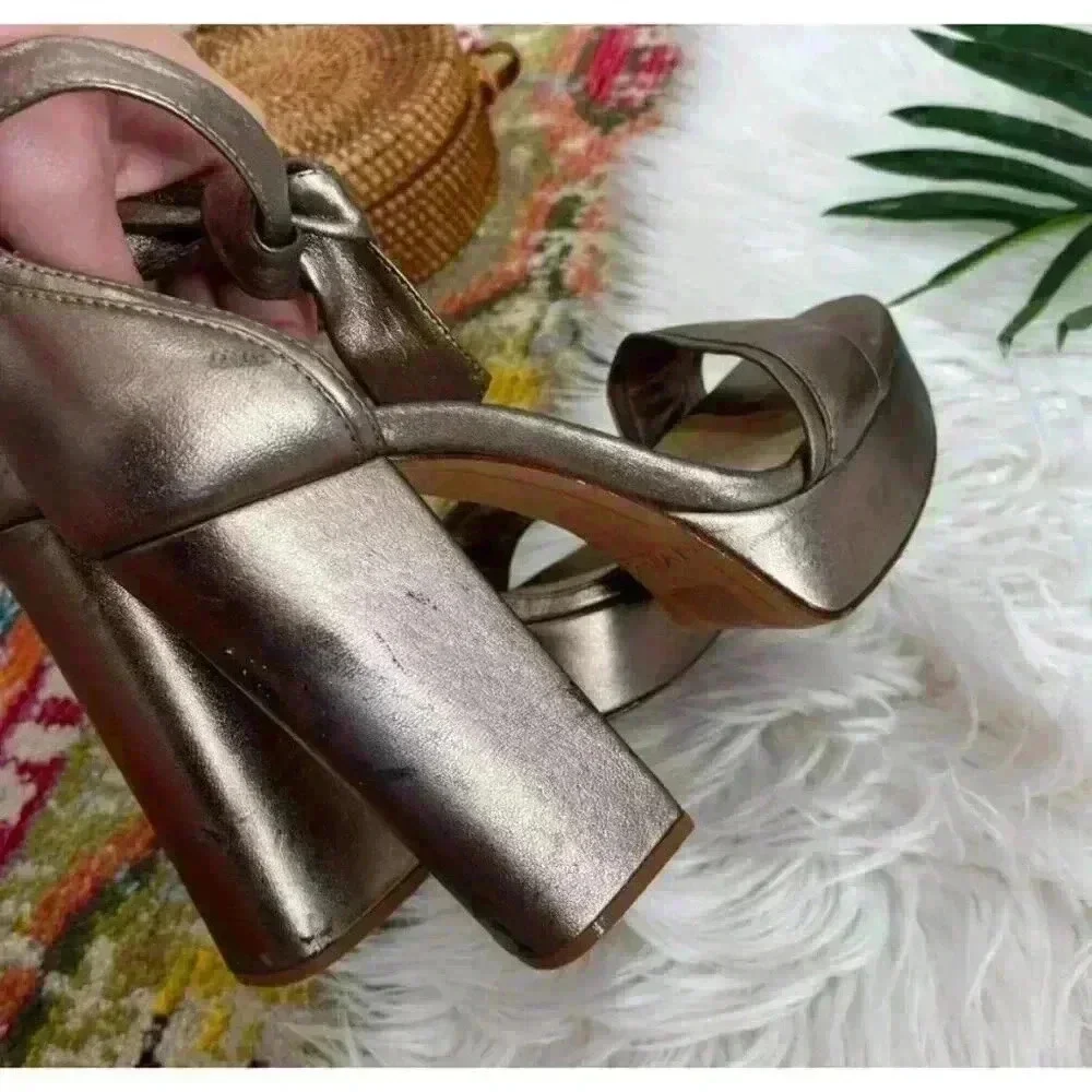 Alexandre Birman Metallic Leather Celine Sandals Size 37.5 Bronze